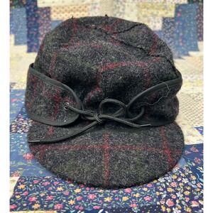 Vintage Wyoming Traders 100% Virgin Wool Plaid Stormer ear-flap hat sz 7 3/8